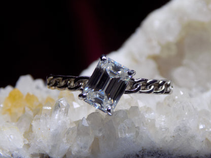 Moissanite Baguette in Silver Cut Ring s925  A01-20.14