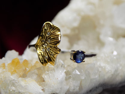 Blue Sapphire Petal design Round Cut in s925 Ring Silver Gold Setting F01-13.9